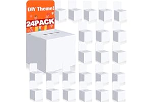 VOISEN 24 Pcs Ballot Boxes Suggestion Boxes Donation Box for Fundraising, Cardboard Raffle Box with Slot and Removable Header for Collecting Business Card Voting Contest (White)