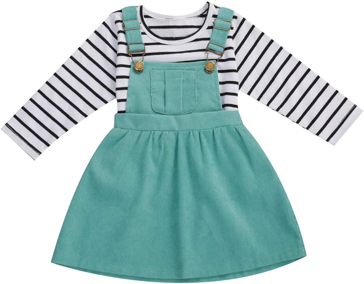 Kids Floral Pinafore Outfit Toddler Baby Girl Long Sleeve