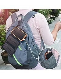 AZOT   Cargador solar portátil portátil impermeable de 12000 mAh con batería externa con doble USB para teléfonos móviles Android iPad iPhone, linterna LED con brújula para emergencias