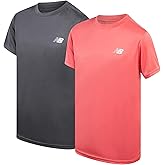 New Balance Boys Tshirts - 2 Pack Crewneck Short Sleeve Boys Athletic Shirts Dry Fit Kids Activewear (Sizes: 8-20)