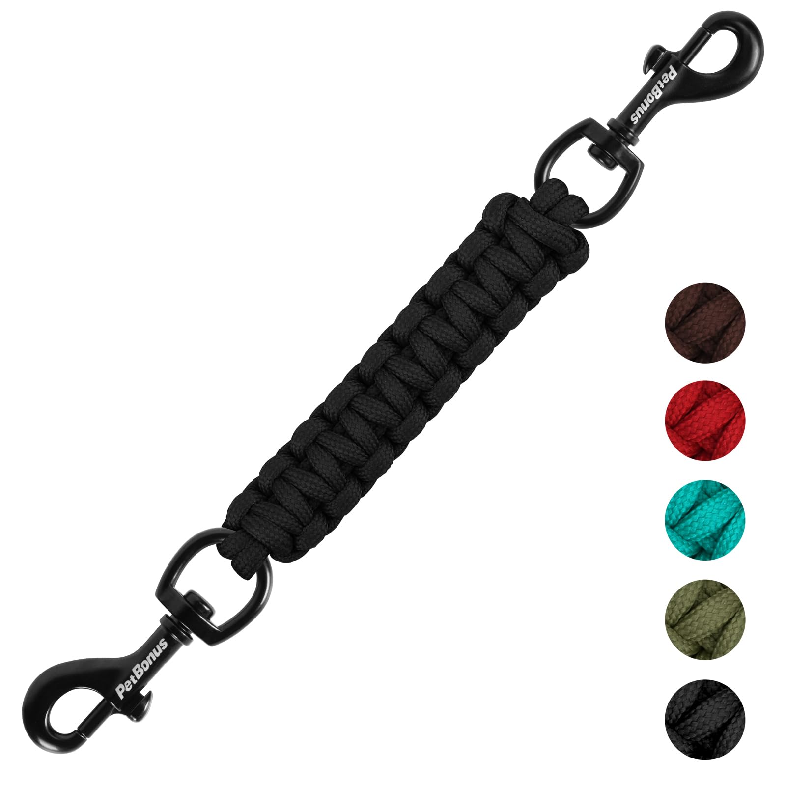 PetBonus Dog Collar Safety Clip, Handmade Backup Safety Strap for Dog Harness, Double Ended Clasp Leash Connector (Black)