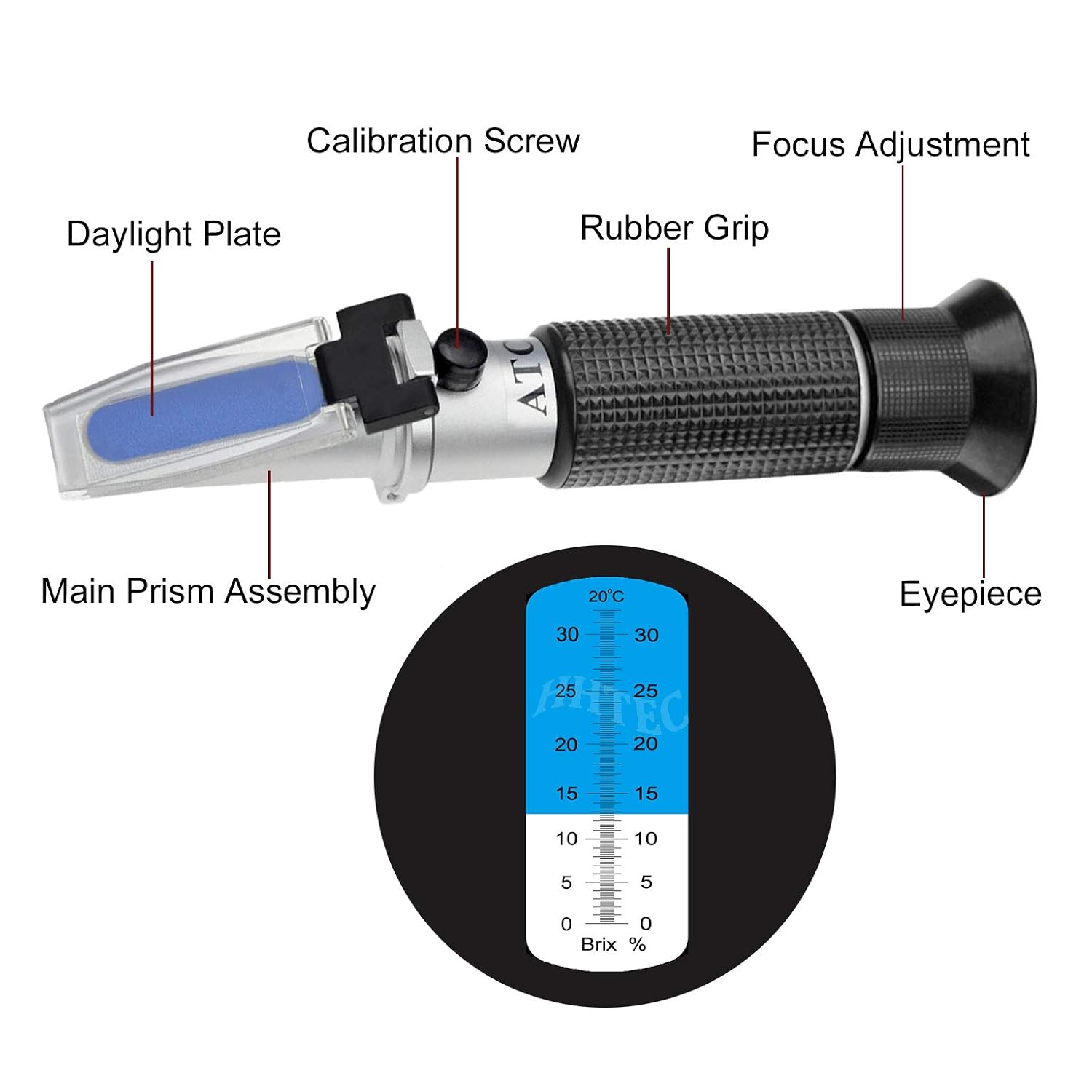 HHTEC Brix Refractometer 0-32% with ATC, Sugar Content Meter for Wine Beer, Fruit Juice and Low-Concentration Solutions - Image 3