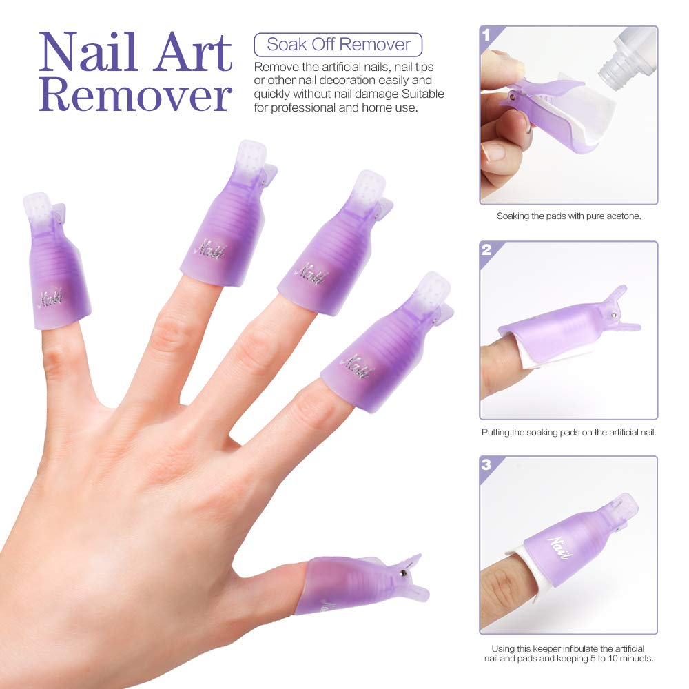 Teenitor Nail Polish Gel Remover Tools Kit with Nail Clips Nail Remover Pads Cuticle Pusher Nail Brushes Nail File Grits 120/180 Buffer Block Grits 400/4000, 6 Pack : Beauty