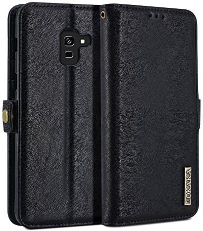 LOKAKA Case for Samsung Galaxy A8 Plus 2018, Folding Flip Cases Protective Cover Strong Magnetic Closure Protector with Card Slots Kickstand (Black, 6.0”)