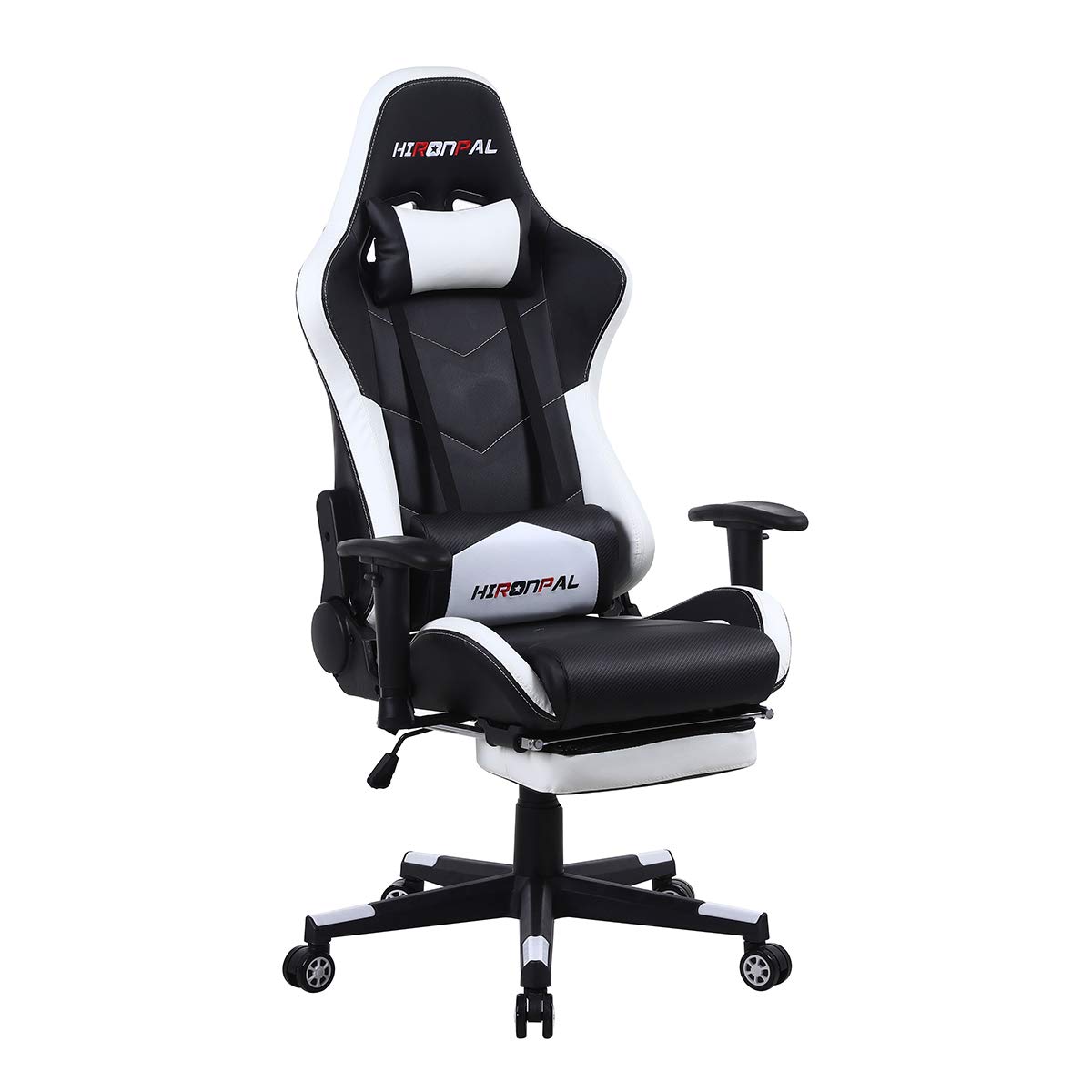 Hironpal Gaming Chair with Footrest White Computer Chair PU Leather