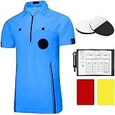 Pro Soccer Referee Shirt Jersey Short Sleeve Ref Costume Uniform with Badge Holder, Referee Wallet, Red & Yellow Cards