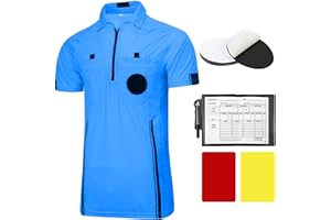 REDGINO Pro Soccer Referee Shirt Jersey Short Sleeve Ref Costume Uniform with Badge Holder, Referee Wallet, Red & Yellow Cards
