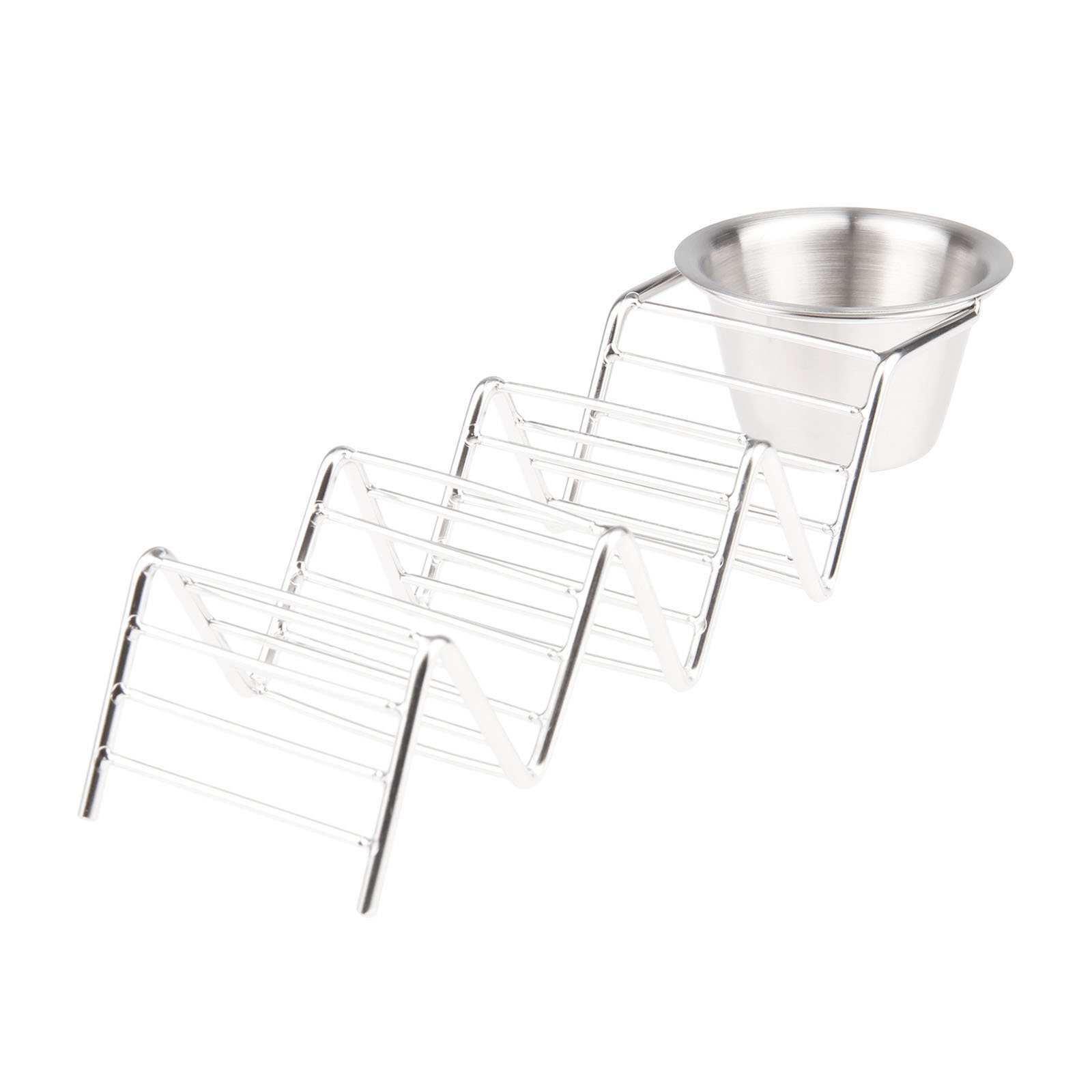 Mgoodoo Taco Holder Stand with Seasoning cup, Taco Serving Set Stainless Steel Pizza Stand Taco Rack Shells Hold 3 Hard or Soft Shell Tacos 2Pcs