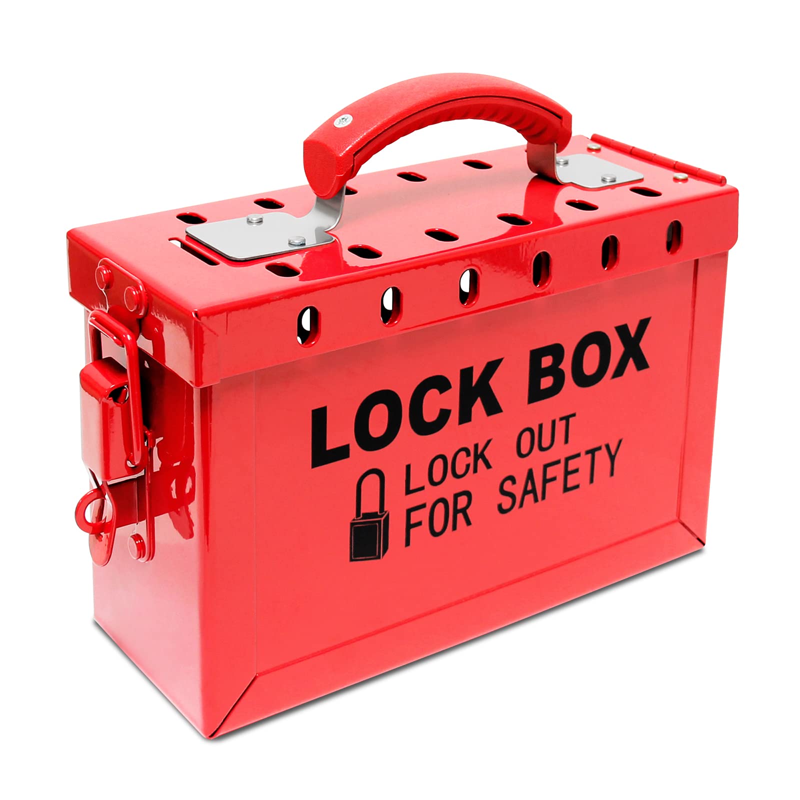 Photo 1 of WISAMIC Group Lockout Tagout Lock Box: with 13 Slots Portable Safety Lockout Box Steel Red