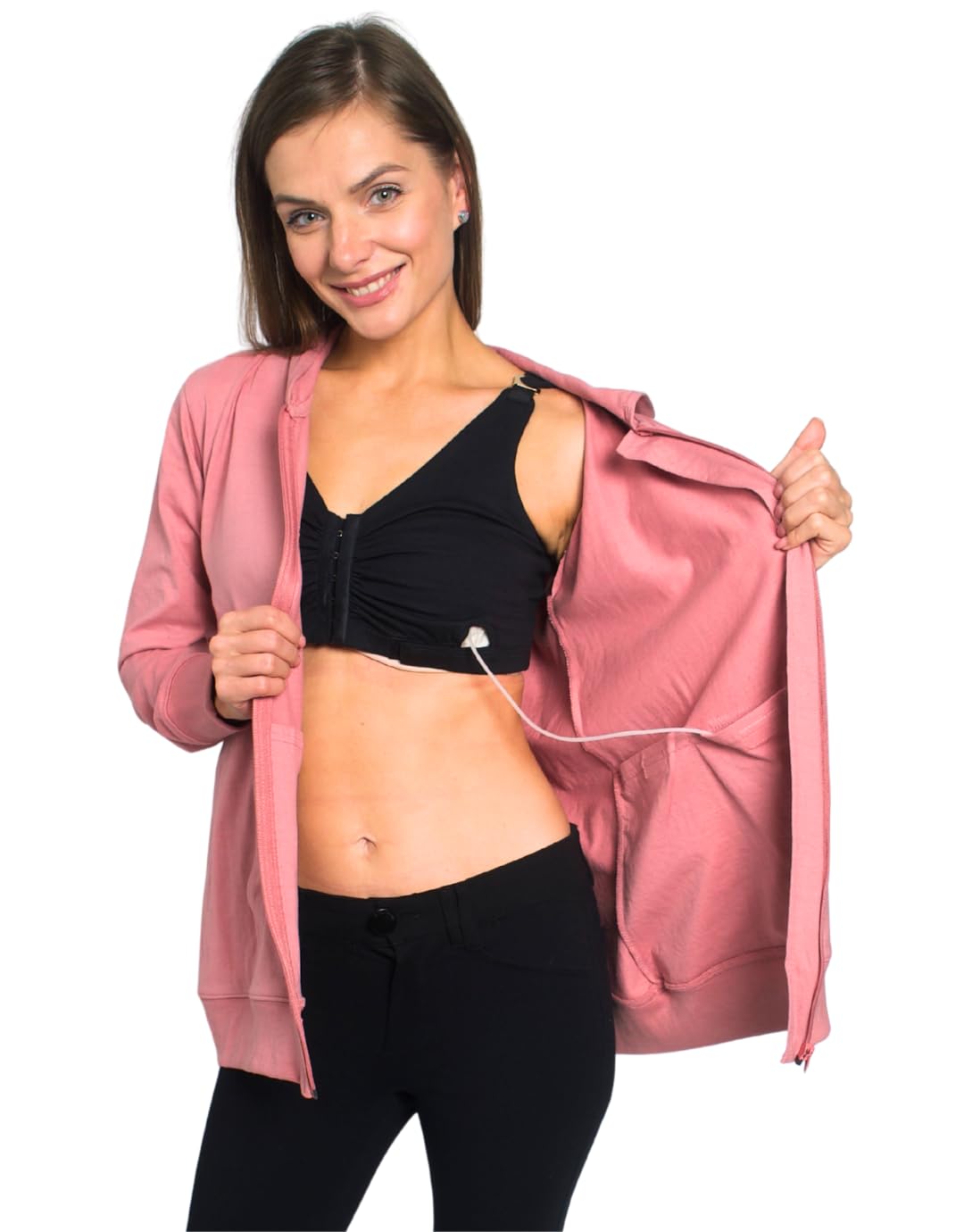 Photo 1 of Inspired Comforts Mastectomy Recovery Hoodie Sweatshirt with Drain Pockets | Post Breast Cancer Recovery | Full Sleeve | 3XL, Pink