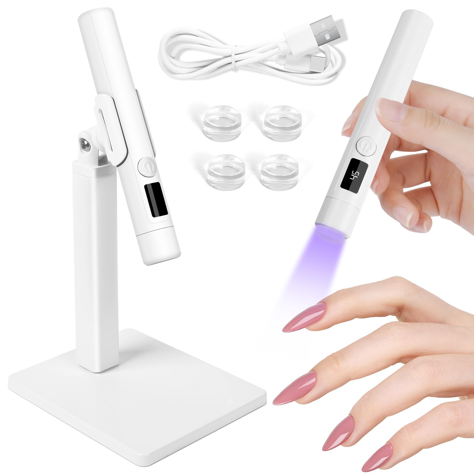 LOPHE UV Lamps for Gel Nails, UV Nail Lamp with Stand, Small UV Lamps for Gel Nails, Rechargeable USB Nail Dryer Light with LED Screen and 45s 60s Timer, Portable Led Nail Flashlight, Gift for Women