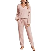 Snuggle Sac Womens Pajama Sets 2 Piece Cozy Winter Fluffy Fuzzy Pajamas V Neck Long Sleeve Lounge Set