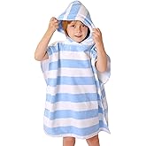 TBEZY Toddler Bath Towel Poncho Thick Cotton Striped Beach Towels for Kids Gifts (2-6, Blue)