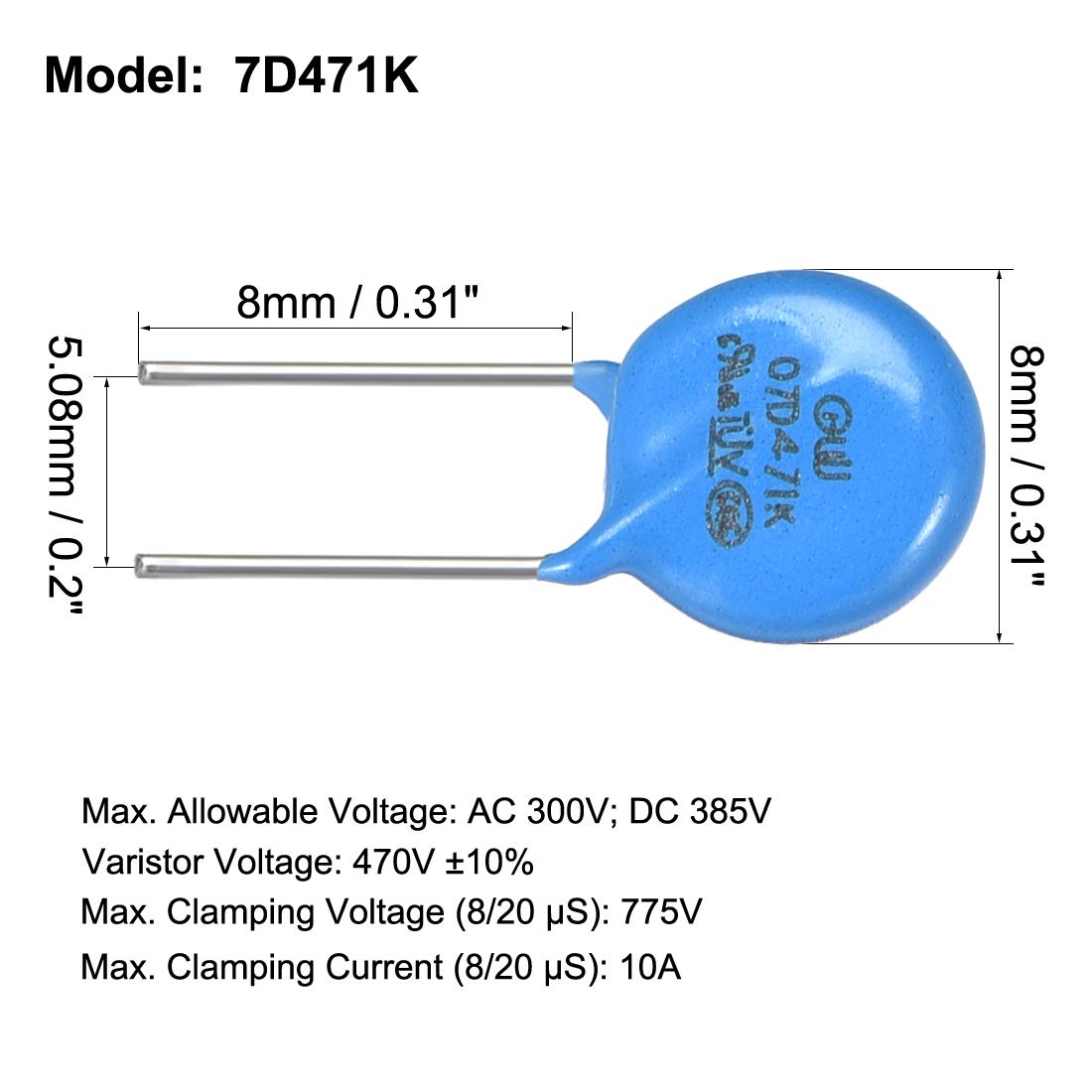 Varistors uxcell 10Pcs Voltage Dependent Resistors AC 300V 7D471K L8 Radial Lead Disc Varistors