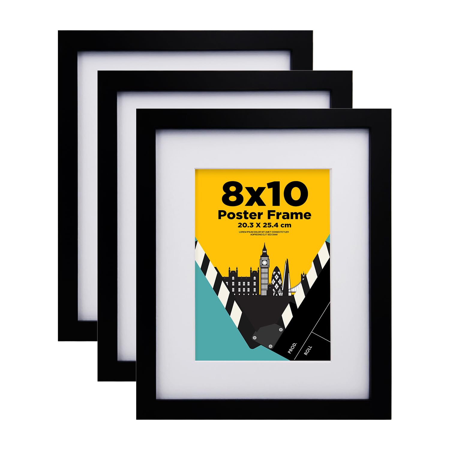 EGOFINE 10x8 Picture Frame,100% Solid Wood Frame with 7x5 Mat,10x8 Photo Frame with Acrylic Glass,20x25 cm Poster Frames for Tabletop and Wall Mounting,Black,3 Pack — image 1