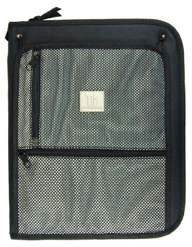 Top Flight Titanium Zipper Binder with 1.5 Inch Slant D-Rings, Foldout Pouch, CD Carrier and Interior File Pocket, 13.5 x 11 Inches, 1 Binder, Black/Silver (4511490)