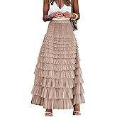 Mincib Womens Long Tulle Skirt A Line Ruffle Tiered Layered Skirts High Waisted Flowy Fairy Maxi Skirts