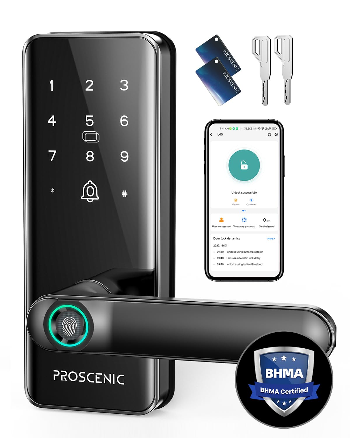 Photo 1 of Proscenic Keyless Entry Fingerprint Smart Door Lock-Electronic Touchscreen Keypad Smart Deadbolt Lock-Biometric Handle for Front Doors, Bedroom Doors with Code Passcode, WiFi Auto Lock (Black)