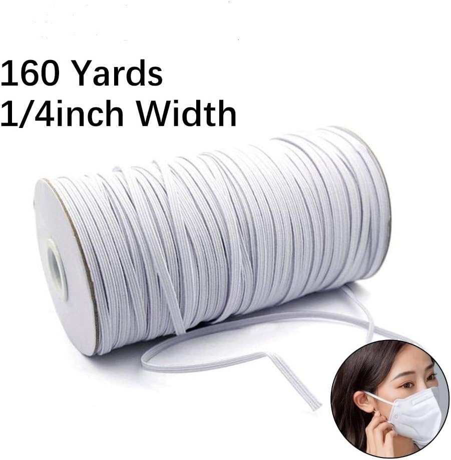 White Braided Elastic Cord Springy Rope for Sewing Crafts DIY,Bedspread(160 -Yards Length 1/4" Width)