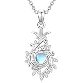 Pextrid 925 Sterling Silver Moonstone Pendant, Cubic Zirconia Moonstone Necklace Jewelry Gift Birthday Gift for Women, with 18"+2" Chain