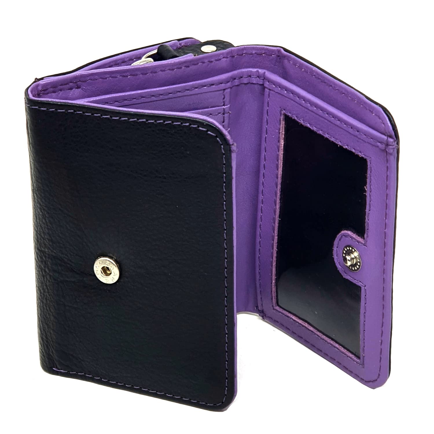 STARHIDE Ladies Small Purse, Women RFID Blocking Compact Genuine Leather Wallet with Zip Around Coin Pocket, Gift Boxed 5555 (Black Purple) — image 1