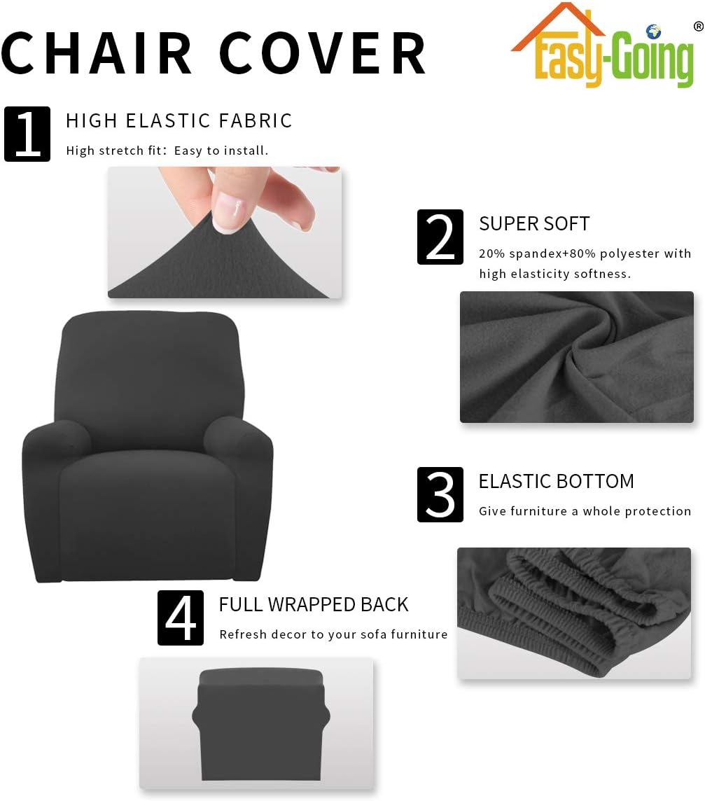 Easy-Going 4 Pieces Microfiber Stretch Recliner Slipcover – Spandex Soft Fitted Sofa Couch Cover, Washable Furniture Protector with Elastic Bottom for Kids,Pet (Recliner,Gray: Kitchen & Dining
