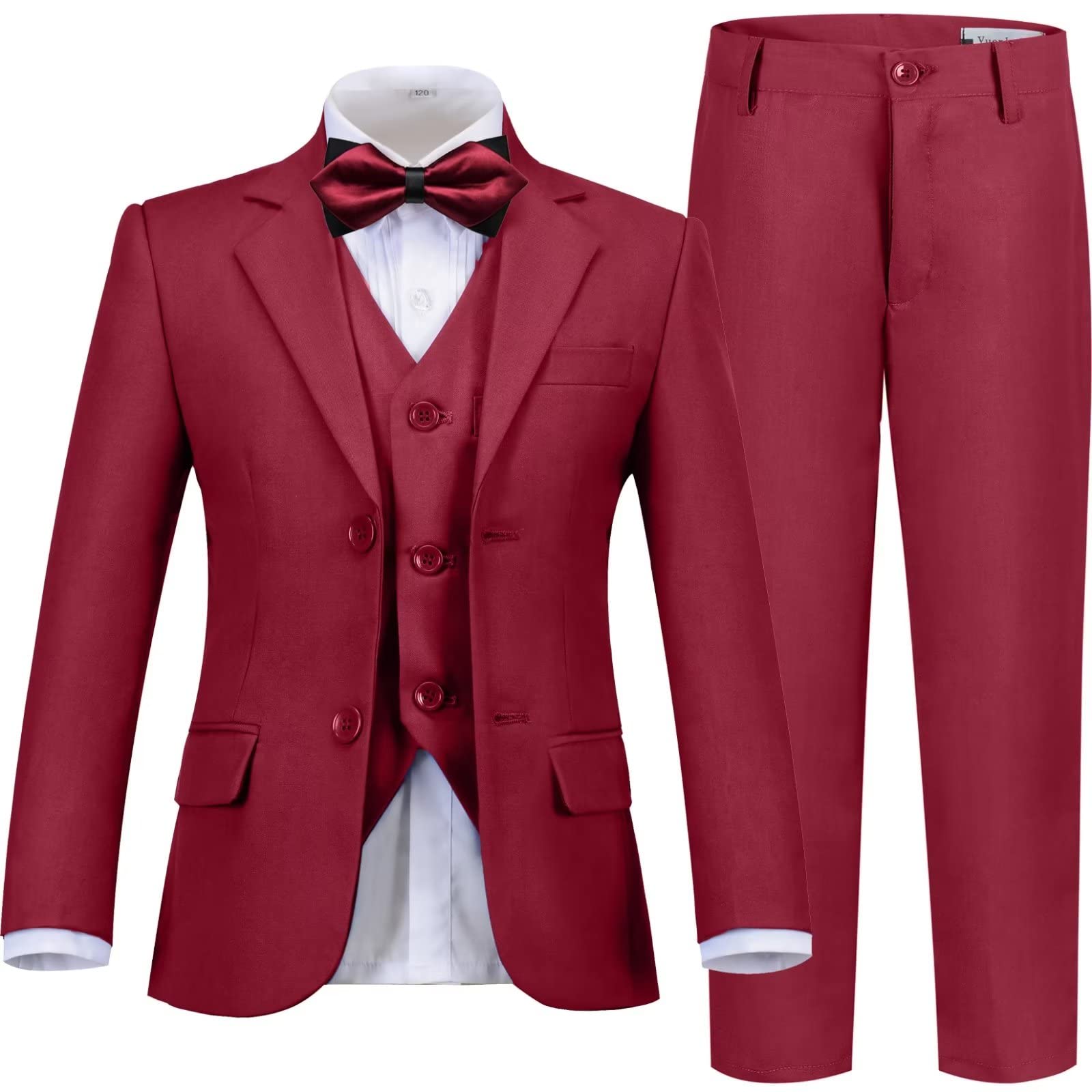 Boys Suit Kids Burgundy Suits for Teens Boys 5 Piece Tuxedo Vest Pants Suit Set Formal Dress Clothes Easter Outfits Size 20 Image