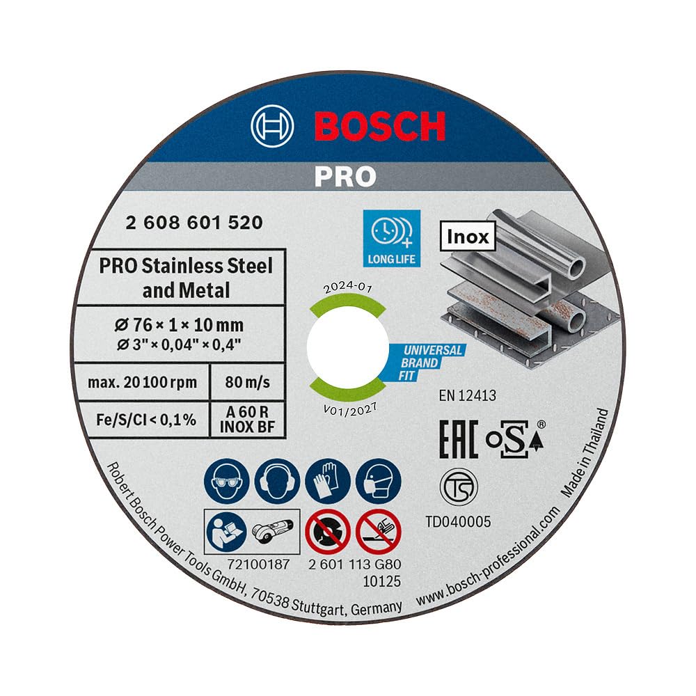 Bosch 5x PRO Stainess Steel and Metal Speed Thin Cutting Disc for Mini Angle Grinder and Bore 10 mm (for Steel, Stainless steel, Ø 76 mm, Professional Accessory Mini Angle Grinder)