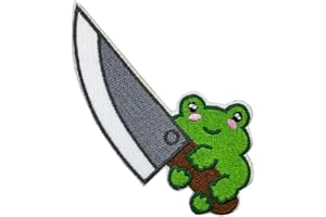 HIESPU STORE Horror Patch, Frog Holding a Knife Embroidered Iron On Patch