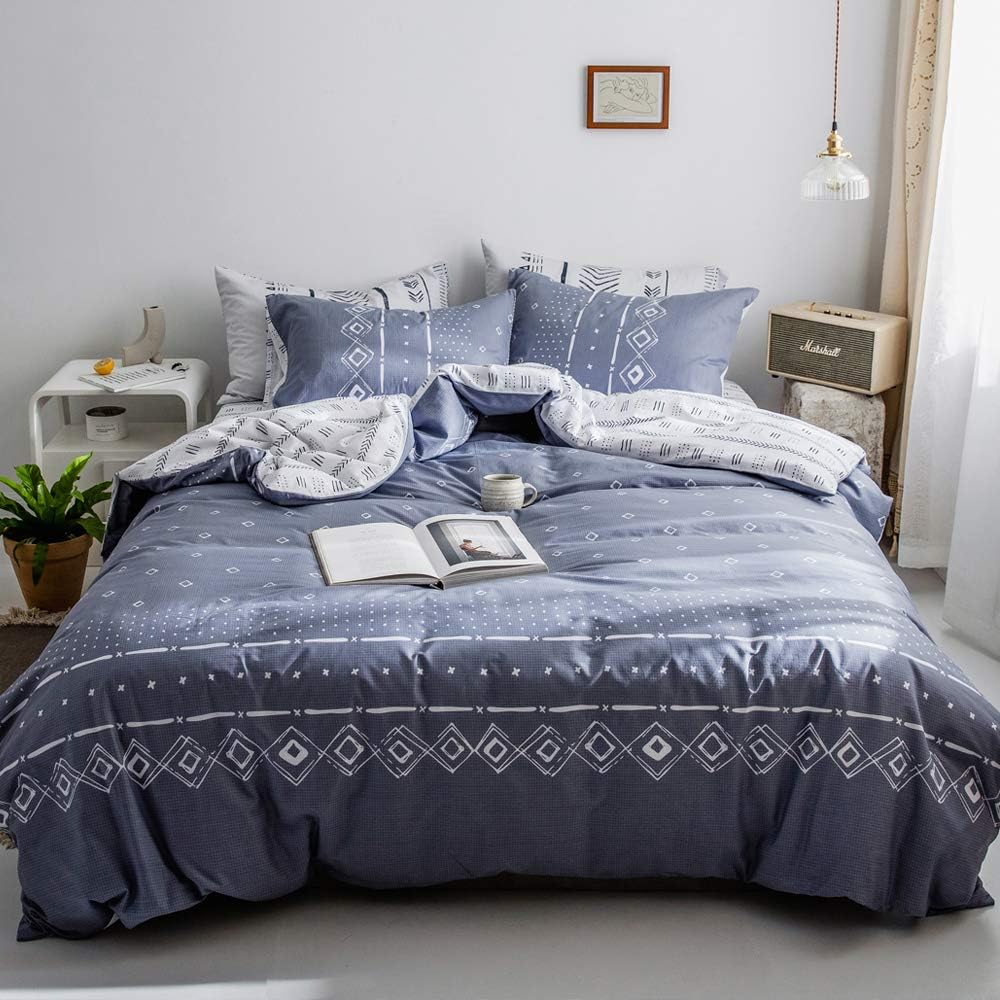 AMZTOP 【Newest】 Cotton Dark Blue Duvet Cover Queen