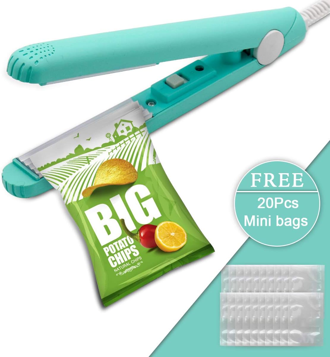 Mini Food Bag Heat Sealer Handheld Sealing Machine With Smart Control Corrugated Suspension Heating Sheet for Reseal Snack Bags Seal Plastic (Green and Pink) (Green)