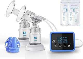 Milchpumpe, Elektrische Milchpumpe mit LED-Touchscreen, Massage & Speicherfunktion von 4 Modi und 9 Saugstufen, 10-teiligen Milchbeuteln, BPA-frei