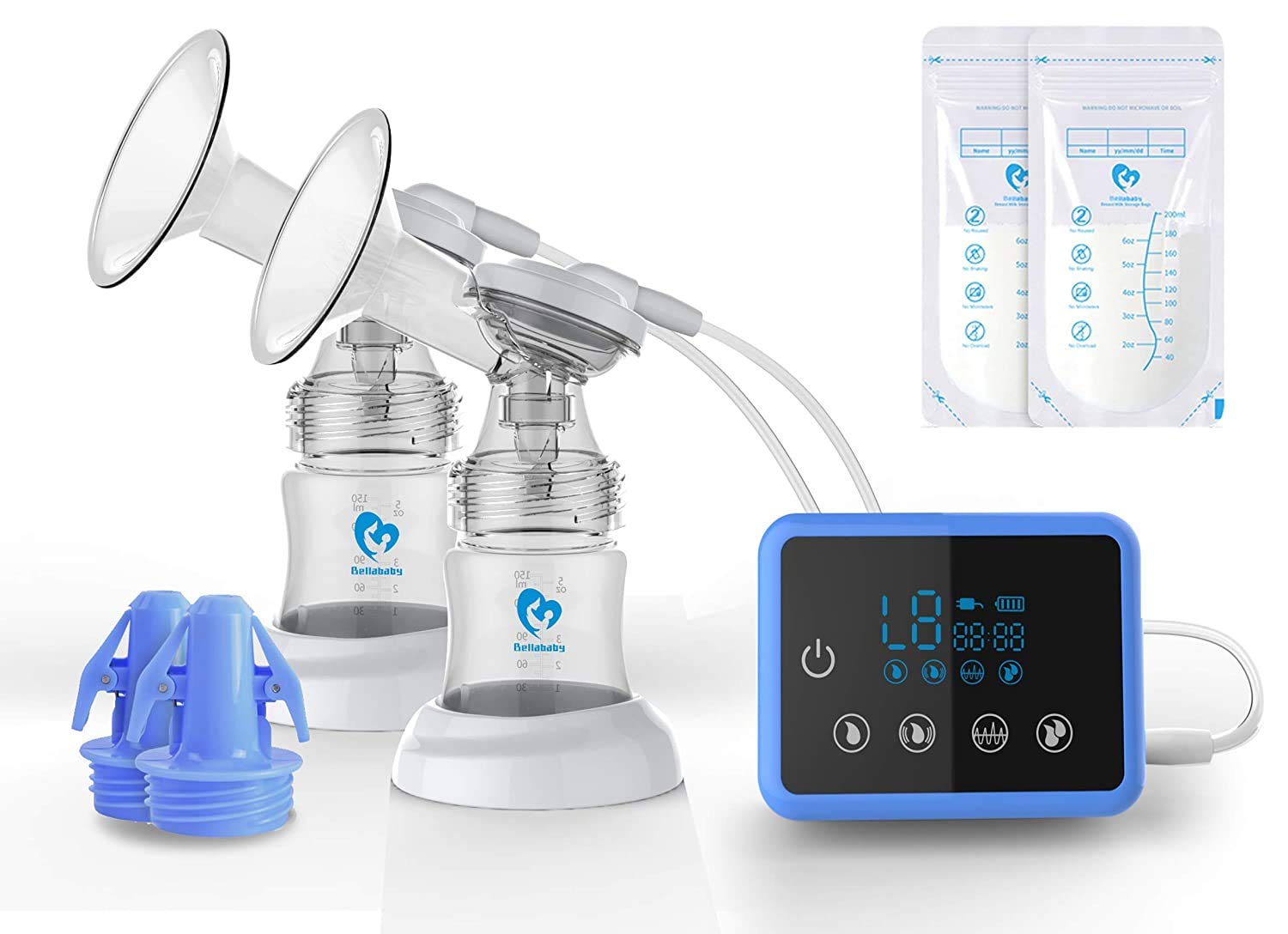 Milchpumpe, Elektrische Milchpumpe mit LED-Touchscreen, Massage & Speicherfunktion von 4 Modi und 9 Saugstufen, 10-teiligen Milchbeuteln, BPA-frei