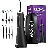 MySmile LP211 Cordless Water Flossers, Portable Rechargeable Oral Irrigator for Teeth Cleaning, 5 Cleaning Modes, IPX7 Waterproof, 8 Replacement Tips and a Storage Pouch (Midnight Black)