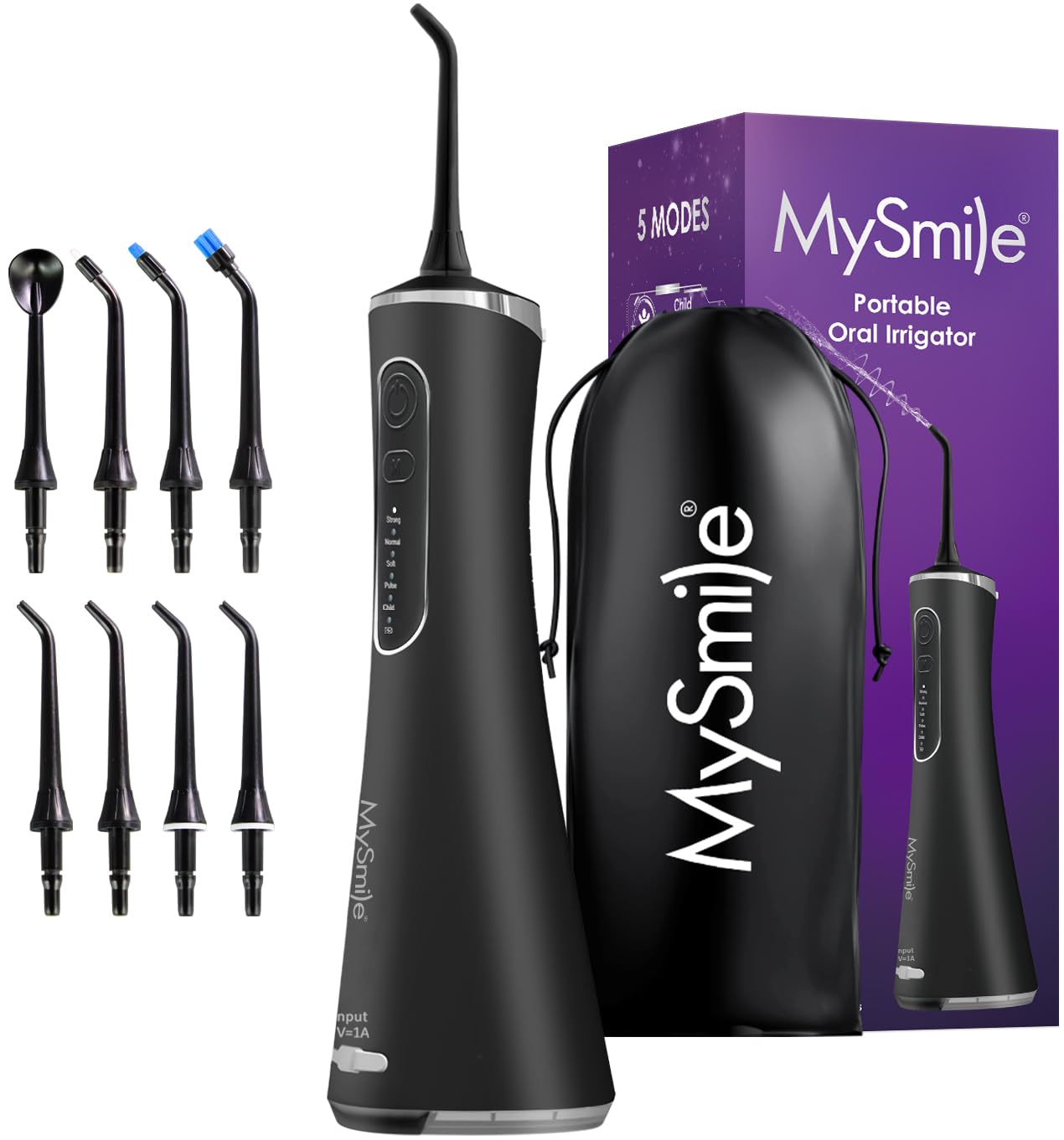 Photo 1 of MySmile LP211 Cordless Water Flossers, Portable Rechargeable Oral Irrigator for Teeth Cleaning, 5 Cleaning Modes, IPX7 Waterproof, 8 Replacement Tips and a Storage Pouch (Midnight Black)