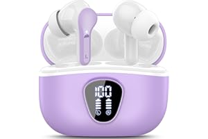 BESNOOW Wireless Earbuds, Bluetooth 5.4 Headphones HiFi Stereo, Bluetooth Earbuds with ENC Noise Cancelling Mic, IP7 Waterproof in Ear Earphones, 48H, LED Display Ear buds for Pad Workout Sports,Slight Purple