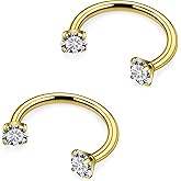 Hnxnskt Horseshoe Nose Ring Surgical Steel Double Stud Nose Ring 16g Lip Rings Cubic Zirconia Daith Piercing Jewelry for Women Inner Diameter 6/8/10mm
