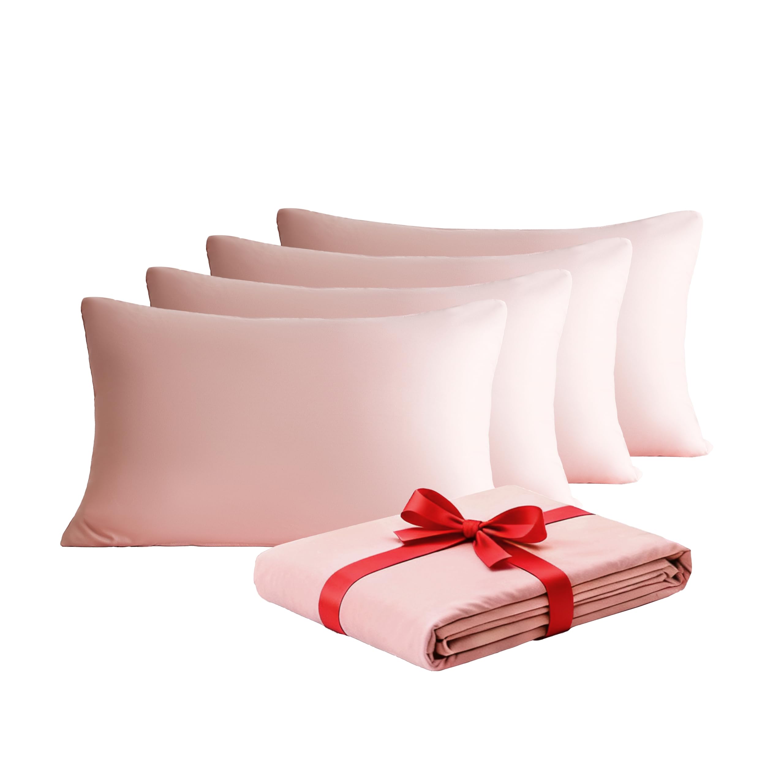 MOHAP Zippered Pillowcases 50X75 cm 4 Pack- Super Soft Breathable Brushed Microfiber Pillow Cases Cover for Hair and Skin Pink