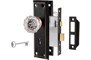 Newliplace Upgraded Mortise Lock Set for Interior Door, Antique Vintage Style Crystal Glass Door Knobs with Skeleton Key, Reversible for Left & Right Handed Door, Oil Rubbed Bronze Finish