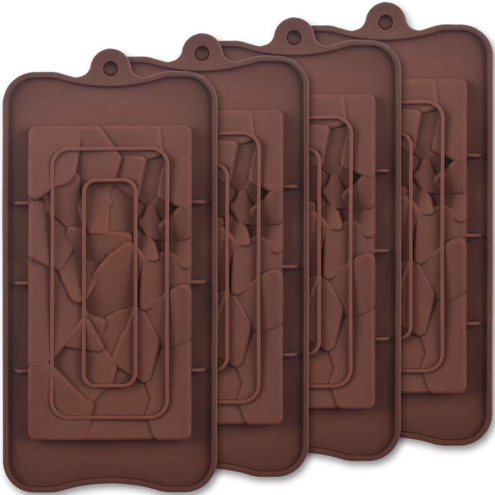 ionEgg Break Apart Silicone Chocolate Moulds, Fragments Chocolate Bar Moulds, Homemade Protein and Energy Bar Moulds, 4 Packs