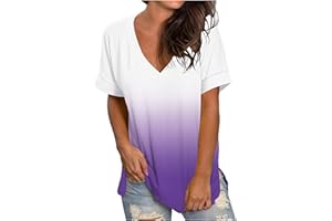 COJCOIHN Womens V Neck Gradient Color Sleeve Summer Tops V Neck Short Sleeve Tshirts Tunic Shirts Soft Blouse Plus Size.S-5XL