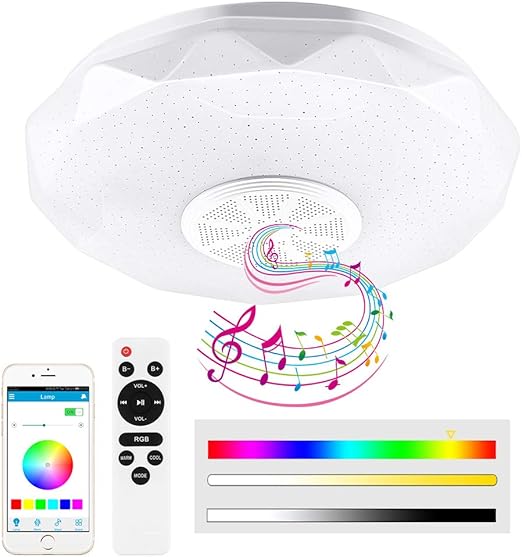prenine lampara led de techo con musica regulable con altavoz bluetooth 5 0 y funcion de memoria admite la reproduccion de musica lampara led para