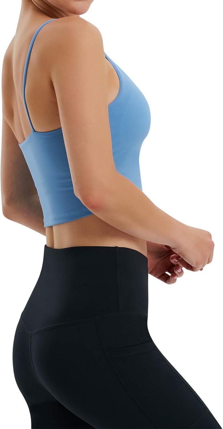 Muleug Women Padded Sports Bra Longline Yoga Tank Top Workout Fitness Running Camisole Crop Top at  Women’s Clothing store