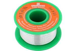 E ENERSYSTEC Lead-Free Solder Wire Thin 0.8mm 100g Electronics Soldering Rosin Flux Core Fine Gauge 0.032in Diameter Electrical Solder Unlead No Lead RoHS Sn99 Ag0.3 Cu0.7 Flow Well Soldering Wire