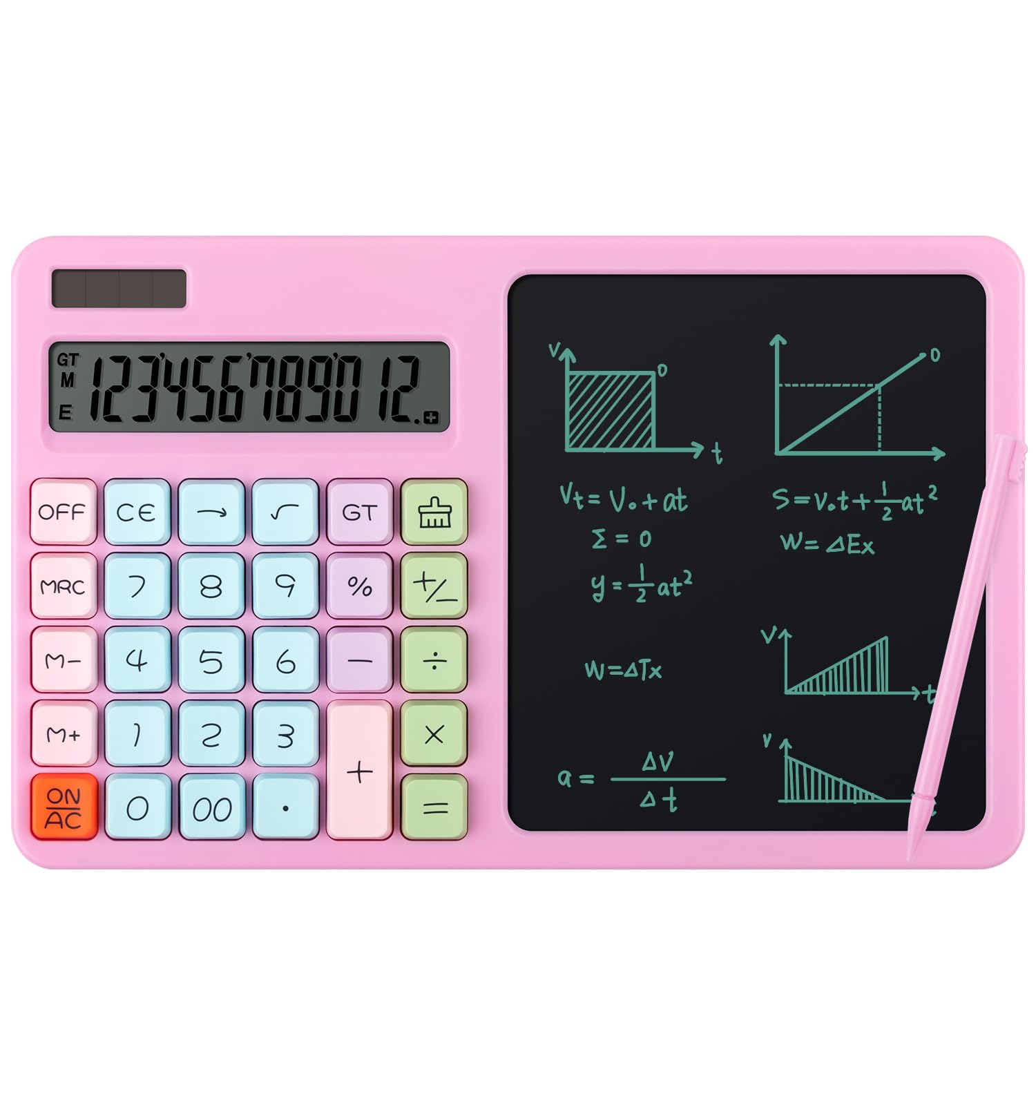 Photo 1 of Desk Cute Basic Calculator with Notepad and Stylus, 12 Digit Large Display Multi-Function for Office, School, Home & Basic Financial, Pink Office Accessories for Women(Pink)