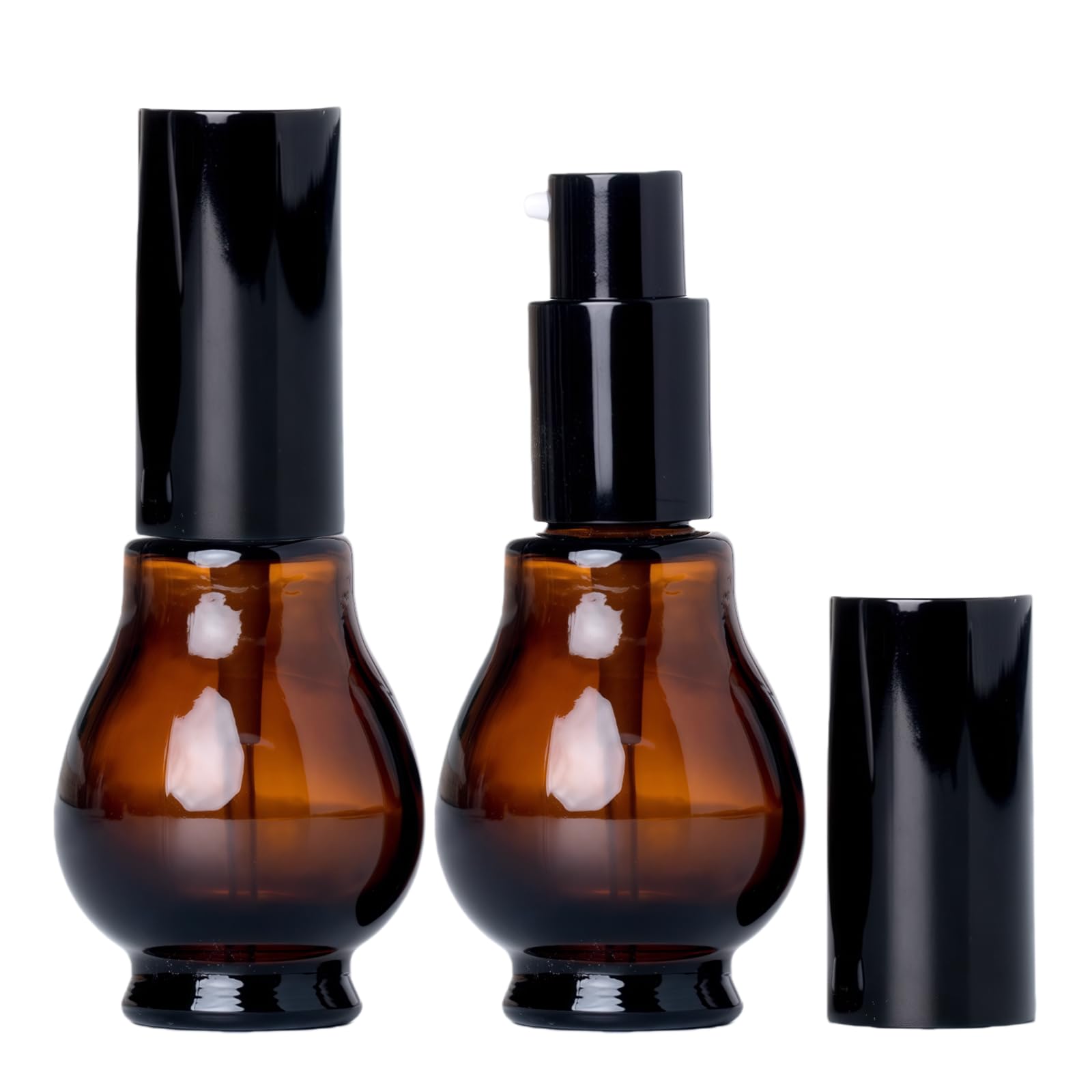 VASANA 2PCS Empty Refillable Amber Glass Lotion Pump Press Bottles Jars Makeup Face Cream Toiletries Toner Liquid Travel Containers Emulsion Essential Oil Dispenser