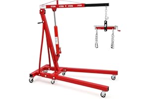 GAOMON 2 Ton Folding Hydraulic Engine Hoist - Heavy Duty Cherry Picker Shop Crane with Load Leveler, Telescopic Boom & 6 Cast