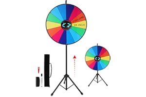 iElyiEsy 24 Inch Spinning Prize Wheel of Fortune with Folding Tripod Floor Stand Height Adjustable 14 Slots Spin Wheel with Dry Erase Marker & Eraser for Carnival Trade Show