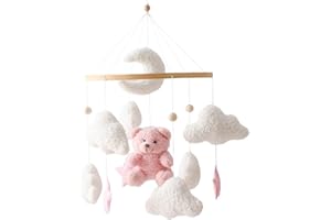 Crib Mobile, 17.7x9 Inch Baby Mobile for Crib, Cute Bear Teddy Velvet Nursery Decor, 360° Rotated Hanging Baby for Kids Room 