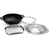 Weber Crafted&reg; Wok &amp; Steamer, 6 Qt, for Gourmet Grilling | Porcelain‑Enameled Cast‑Iron Wok with Steamer Basket for Weber Crafted&reg; Grills (Frame Kit Required) - Grill Accessory